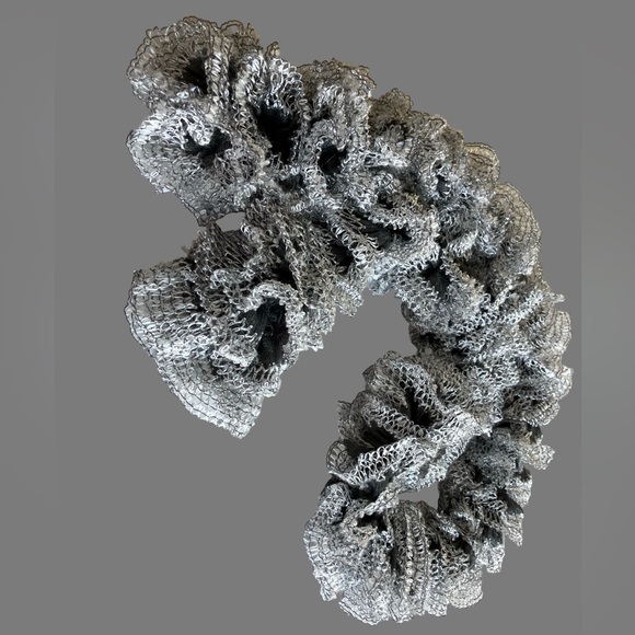 Women’s Beautifully Crafted Ruffle Scarf Lacy Mesh Design Boho White Dark Gray - Picture 7 of 10